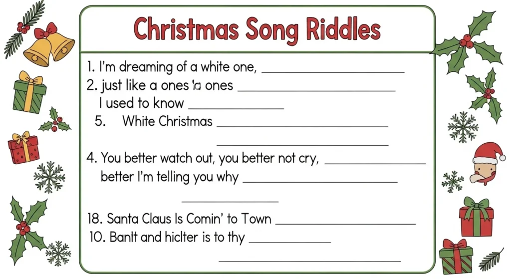 christmas song riddles worksheet