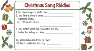 christmas song riddles worksheet