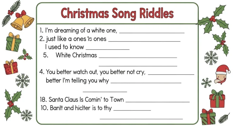 christmas song riddles worksheet